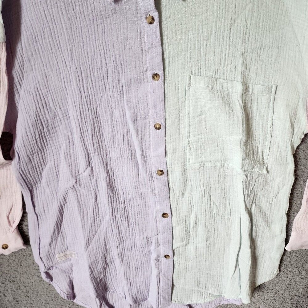 x2 NWT Simply Southern L/S Pastel Colorblock Gauze Button Down Tops Size M/L - Picture 4 of 16